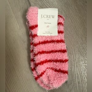 J. Crew Fuzzy Socks in Pink and Red Stripes